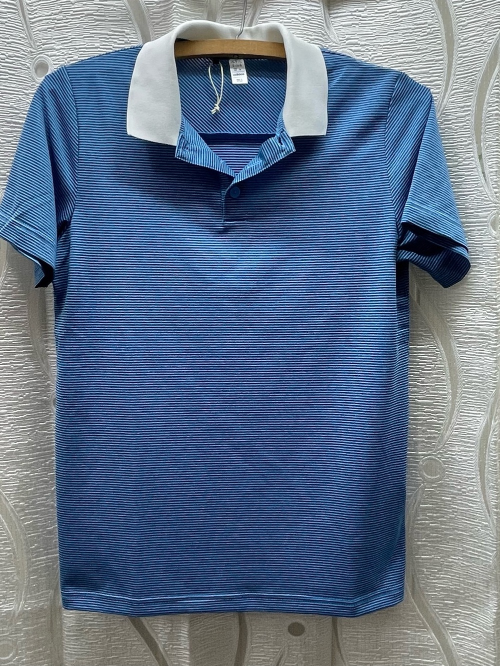 Adidas Polo Shirt Youth Medium Blue Striped NEW Contrast‎ Collar Short Sleeve